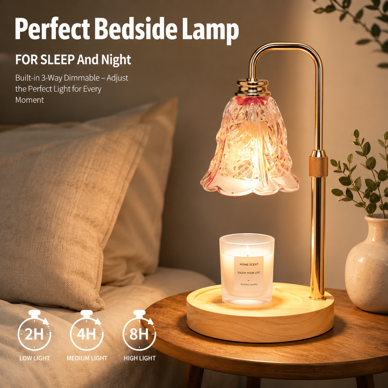 Crystal Candle Warmer Lamp with Timer & Dimmer, Adjustable Height, Safe Flameless Candle Warmer