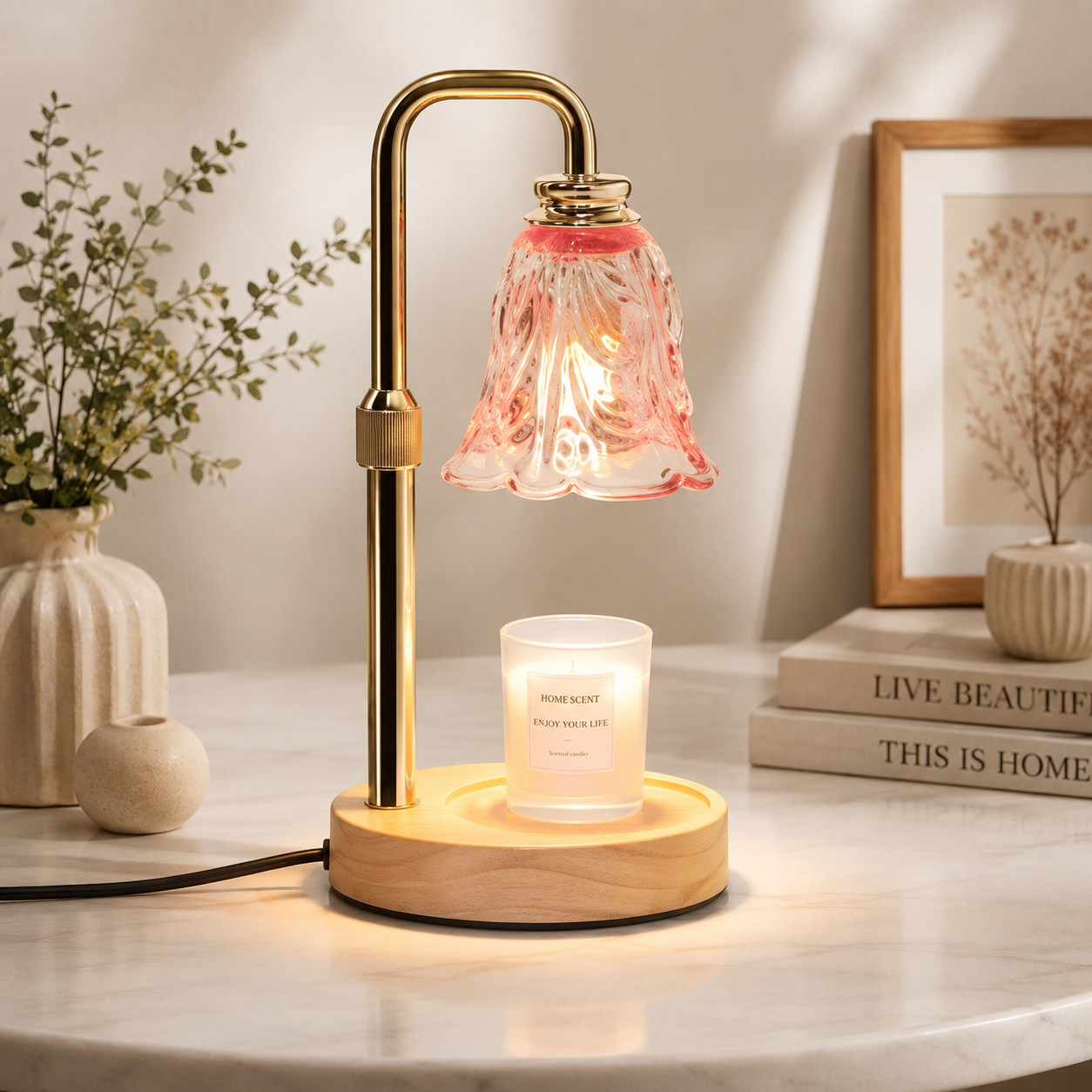 Crystal Candle Warmer Lamp with Timer & Dimmer, Adjustable Height, Safe Flameless Candle Warmer