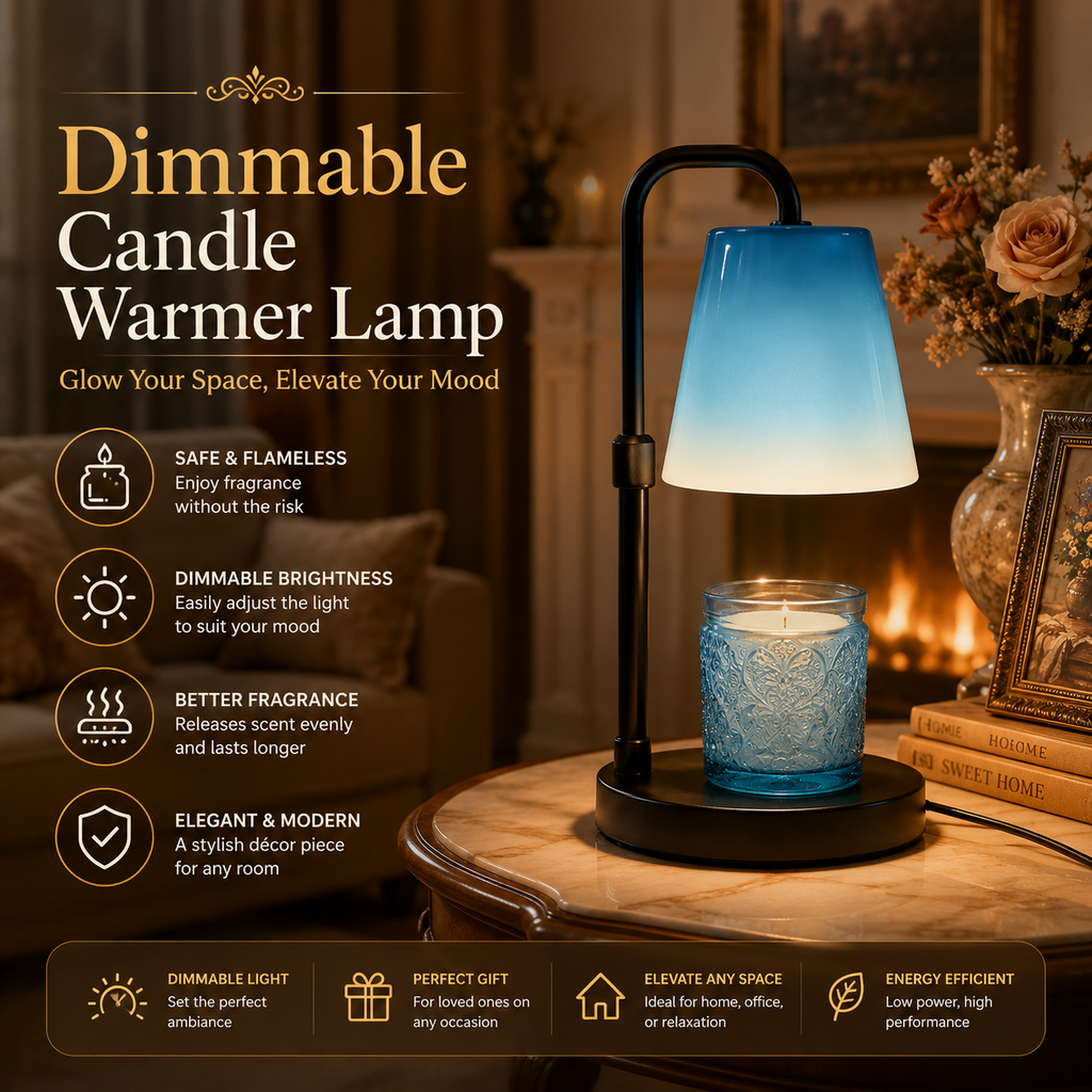 Dimmable Candle Warmer Lamp with Adjustable Height, Flameless Candle Lamp
