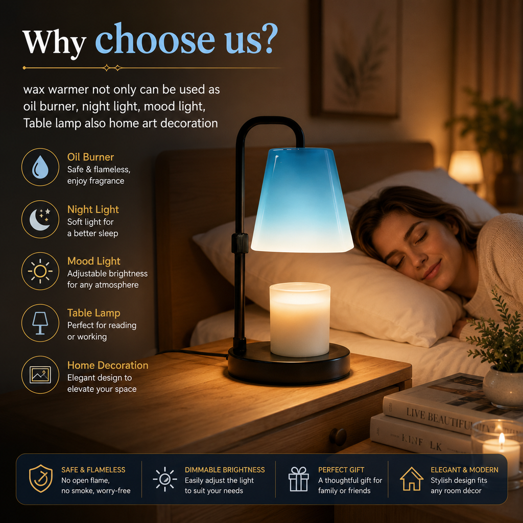 Dimmable Candle Warmer Lamp with Adjustable Height, Flameless Candle Lamp