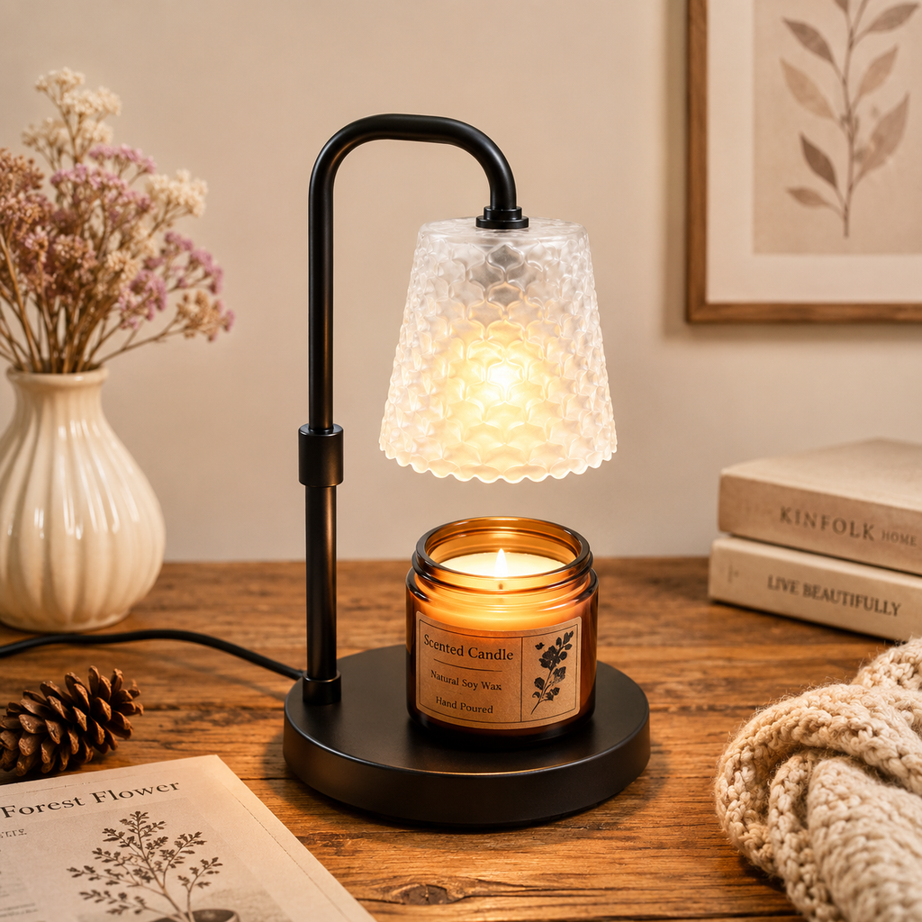 Flameless Candle Warmer Lamp with Dimmable Brightness, Adjustable Height Candle Lamp