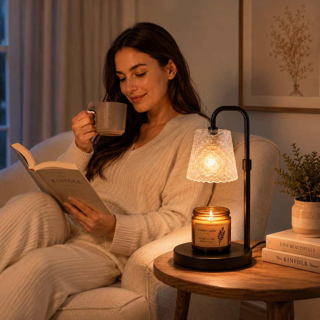Flameless Candle Warmer Lamp with Dimmable Brightness, Adjustable Height Candle Lamp