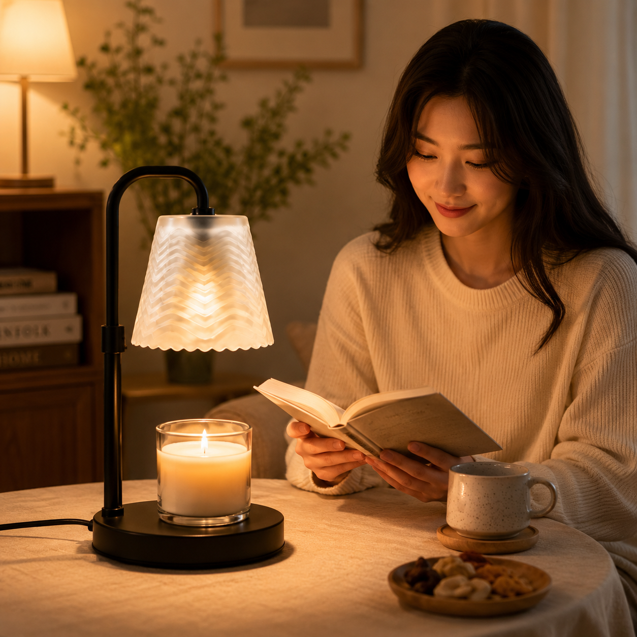 Frosted Glass Candle Warmer Lamp with Adjustable Height & Remote Control