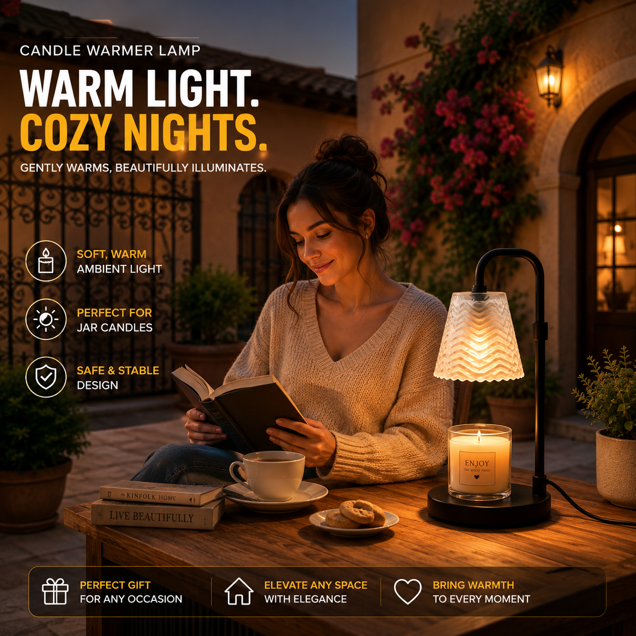 Frosted Glass Candle Warmer Lamp with Adjustable Height & Remote Control